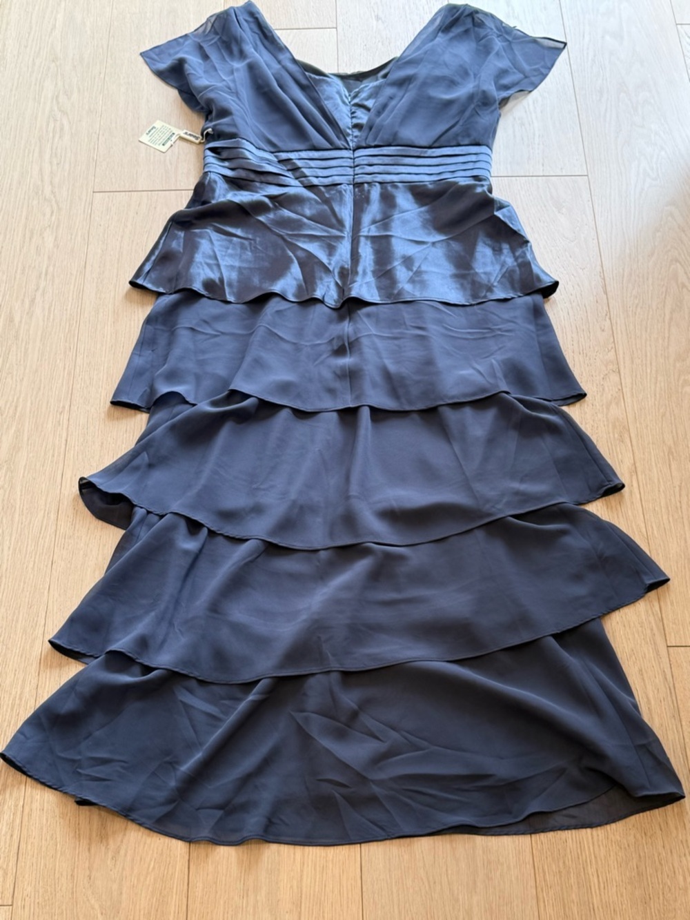Tradition Tiered Dress NWT Size 14 Steel Grey Layered Ruffle Feminine Formal - Picture 4 of 7